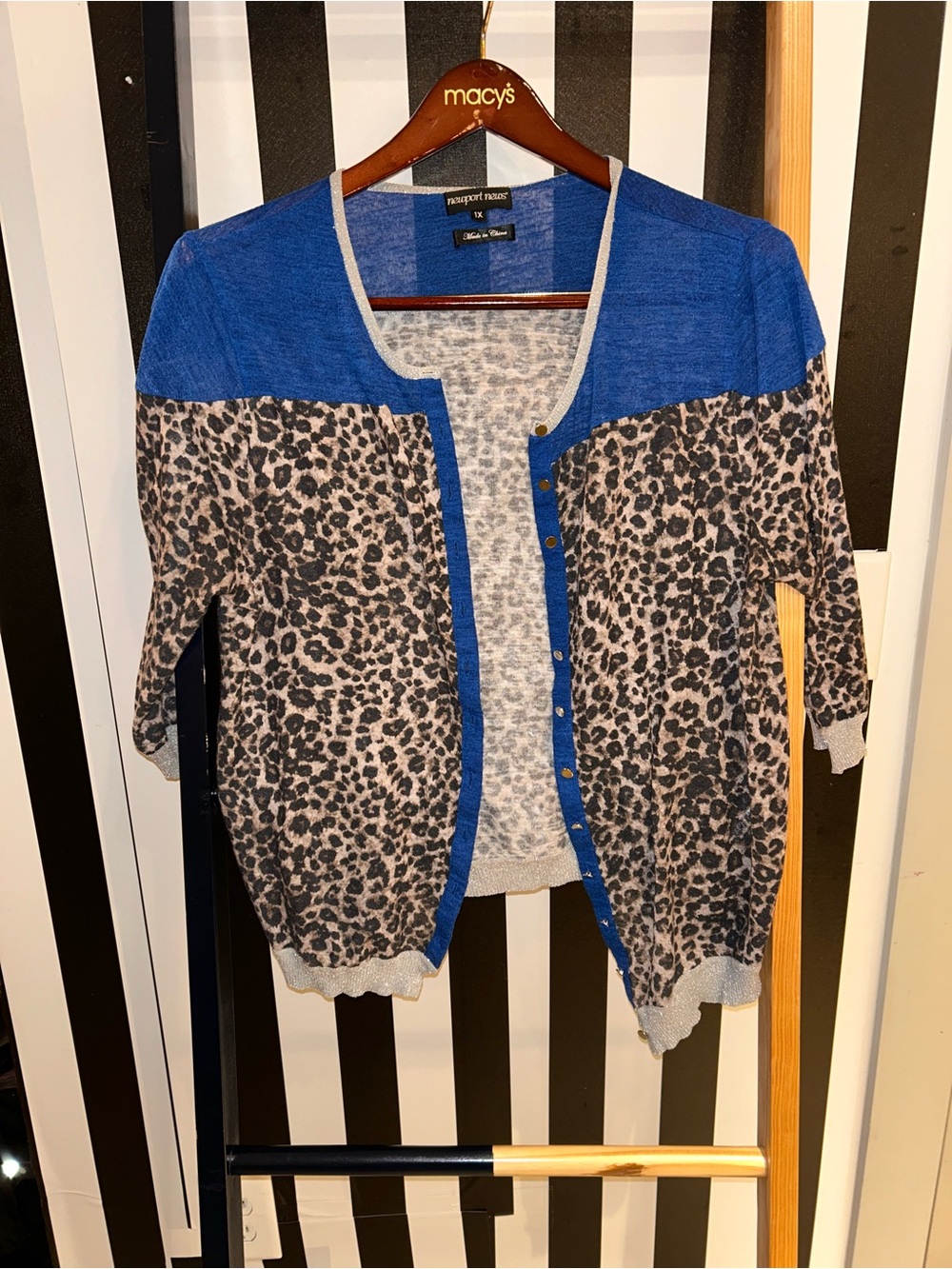 Newport Blue & Leopard Print Button-Front Cardigan